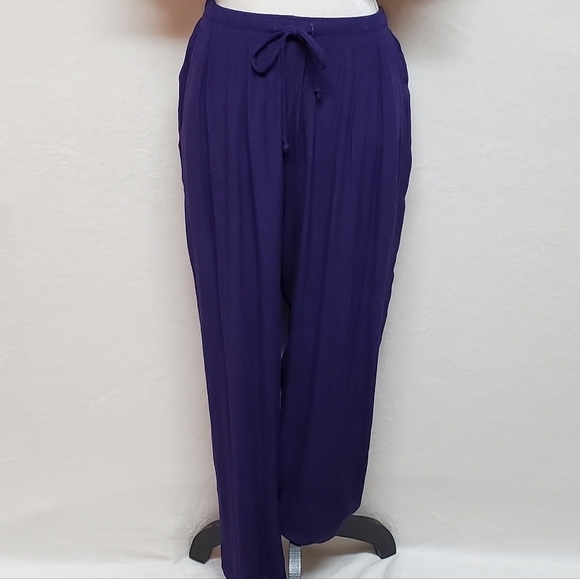 VINTAGE 90s Eggplant Purple Crinkle Material Two-Piece Jumpsuit Sag Harbor Med - Picture 4 of 16